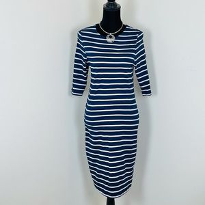 Navy Blue and White Pinstripes Dress
